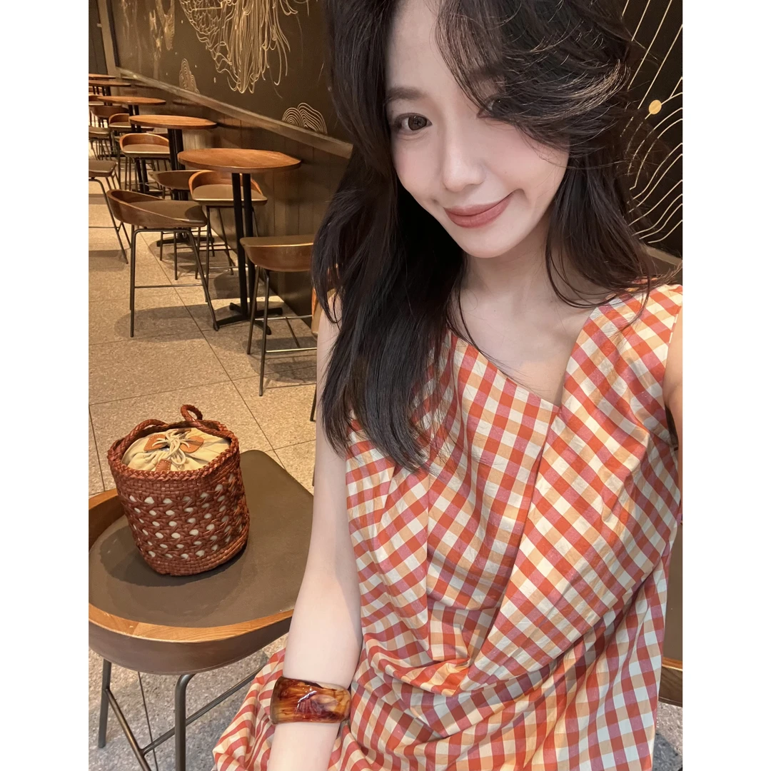 FAR ZOOM 棉麻混纺维希格纹无规律立体剪裁连衣裙