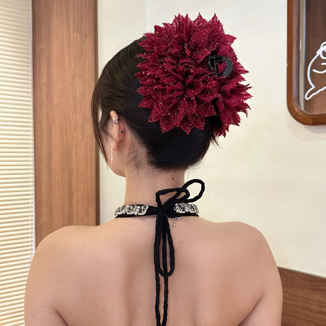 爱的梦港风花朵抓夹网红百搭时尚大板鲨鱼夹大号显发量头饰发夹