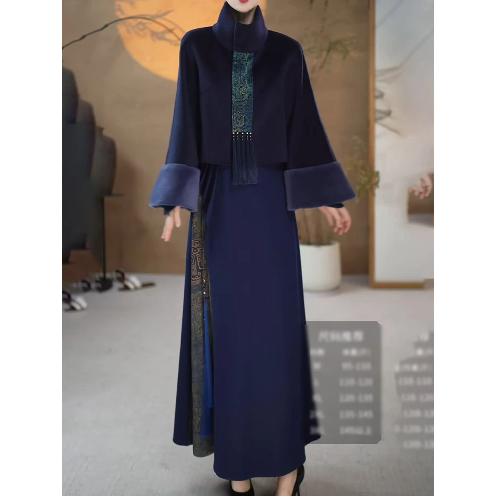 新中式优雅得体大方女装2025秋新高档气质宽松外套撞色拼接连衣裙