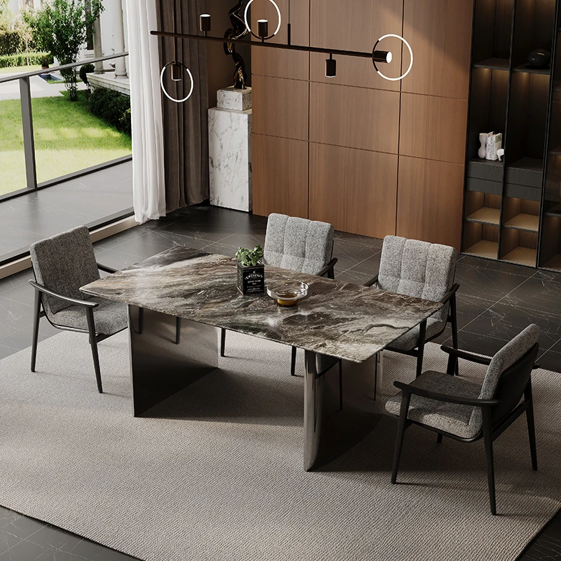【越映】威尼斯棕奢石长餐桌 别墅客厅大理石家具