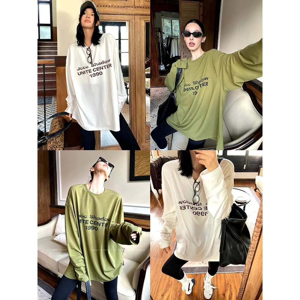 JCCC影子【轻肤语】两色印花圆领亲肤慵懒百搭长袖T恤JE5ABS12