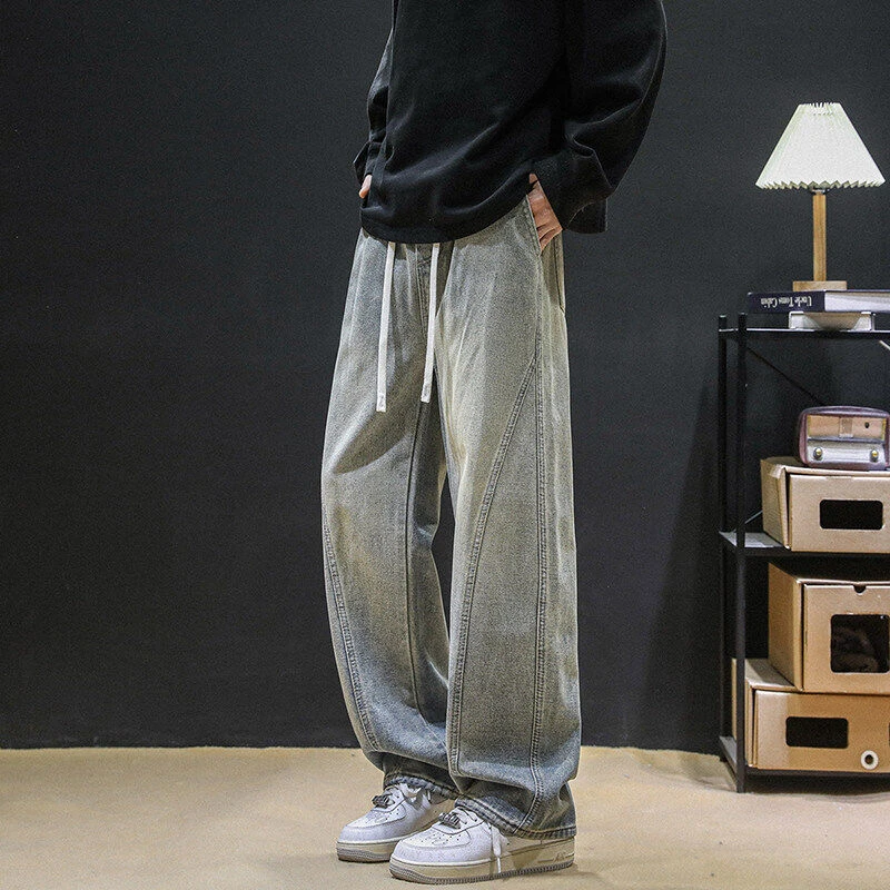 春季男士棉质牛仔裤男款潮牌ins高街休闲裤子宽松直筒长裤TS213