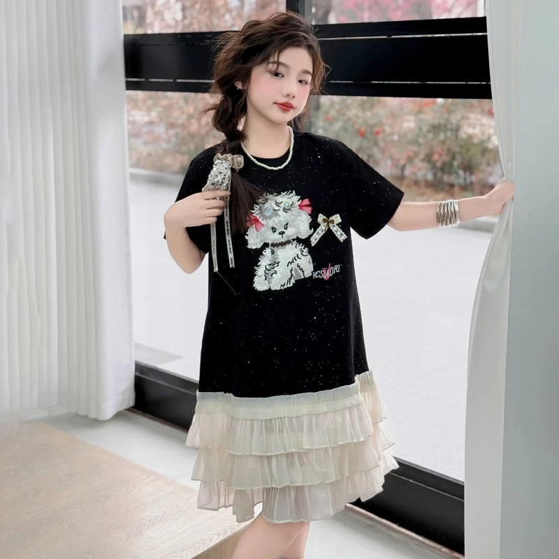 童泰清仓【断码】连衣裙2025夏装新款儿童网纱拼接休闲裙子大童卡