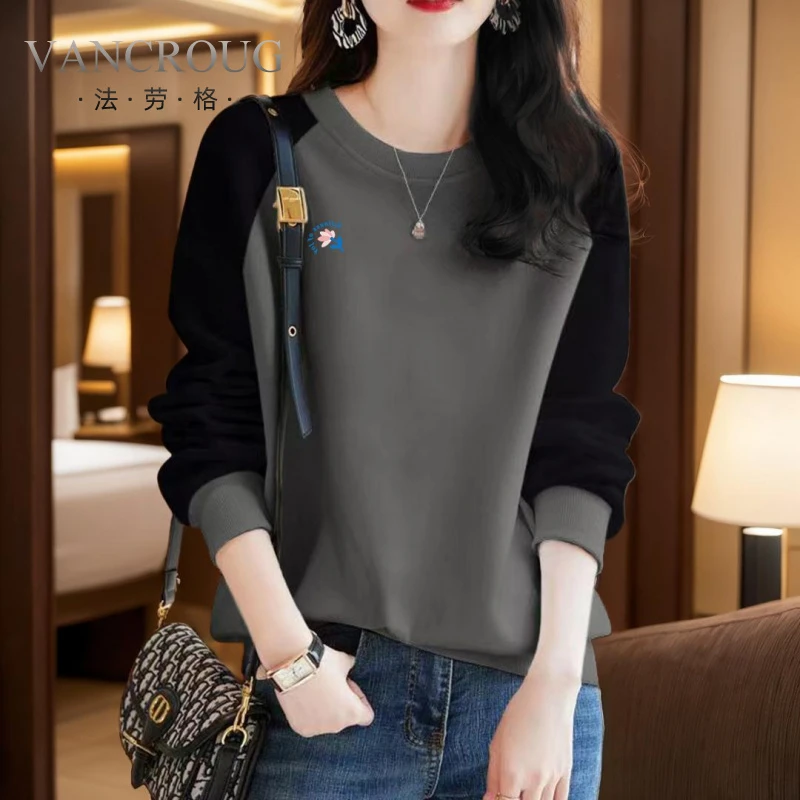 法劳格高端灰色休闲撞色卫衣女小香风秋冬外穿上衣百搭显瘦假两件