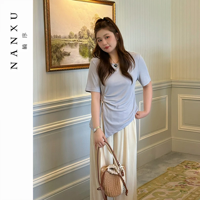 楠序源子微胖女装 洋气衣服女设计感上衣女不规则T恤女款YZ36332
