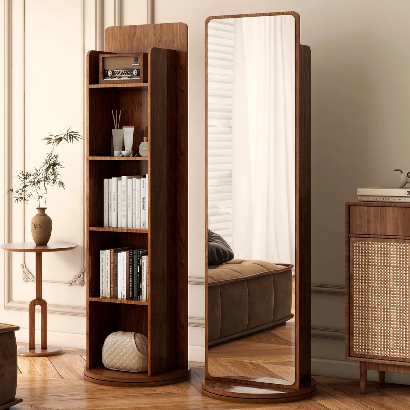 旋转穿衣镜全身落地镜家用杂志书架旋转储物一体试衣镜立式可移动