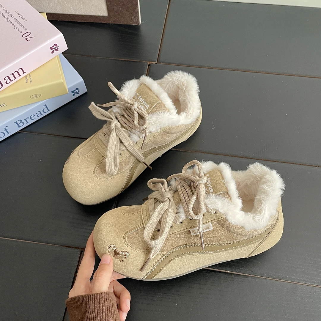 飞跃2025秋冬季加绒复古德训鞋女鞋潮流百搭学生鞋子休闲ins板鞋