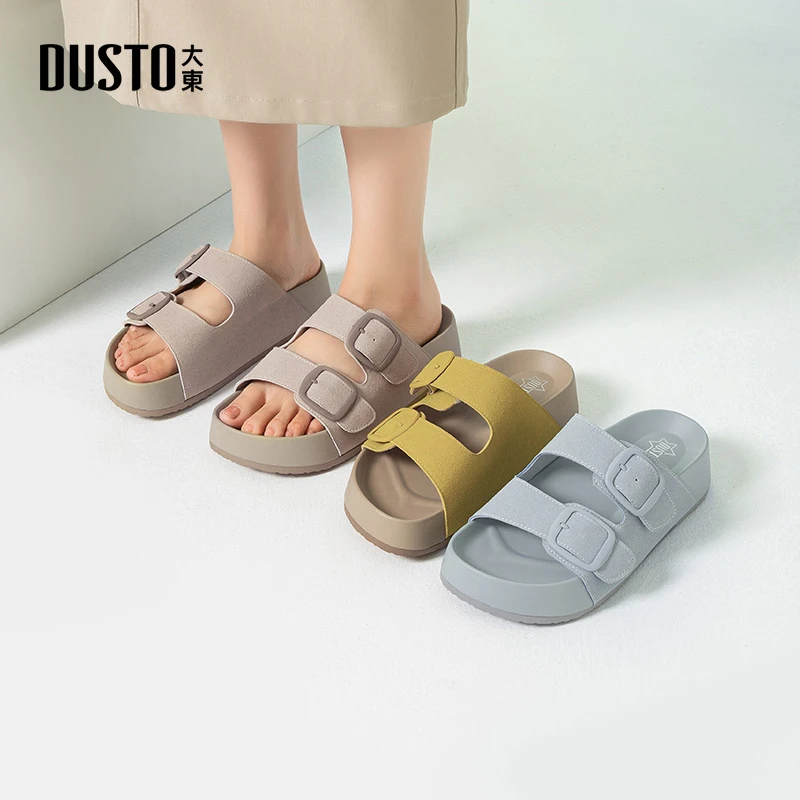 大东休闲舒适厚底勃肯鞋女款2025夏季多巴胺外穿百搭增高拖鞋0650