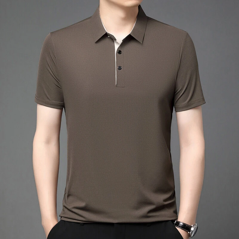 短袖翻领纽扣免烫夏季直筒Polo衫薄款男士速干纯色休闲运动商务