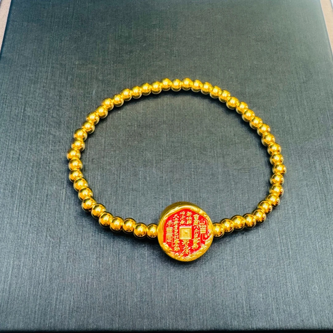 36#足金999 山鬼花钱金珠手串 卡4金珠约48颗