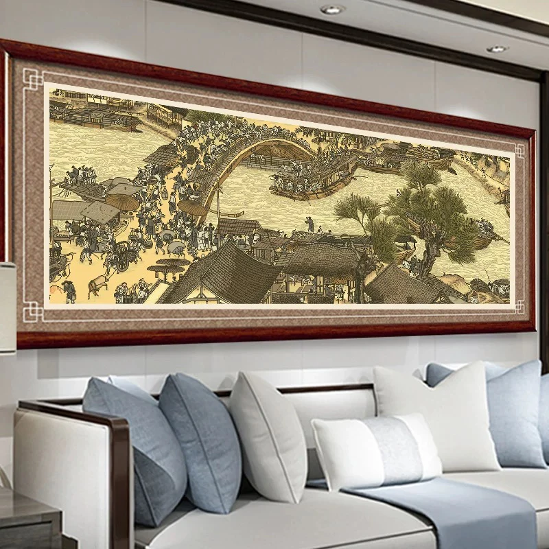 3米中格安格布世博版纯手工绣好的十字绣成品清明上河图装饰画