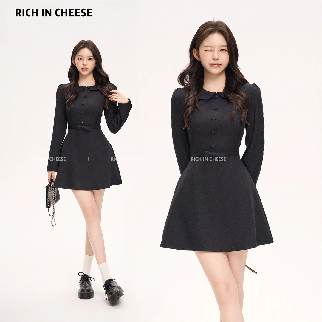 金川川 珍妮公主【少量现货】 法式千金气质蝴蝶结显瘦收腰连衣裙