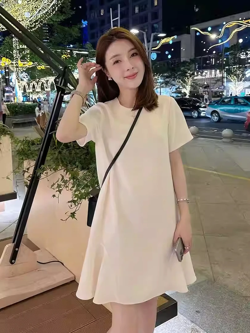 法式赫本风荷叶边连衣裙女2025夏季新款简约休闲气质显瘦鱼尾裙女