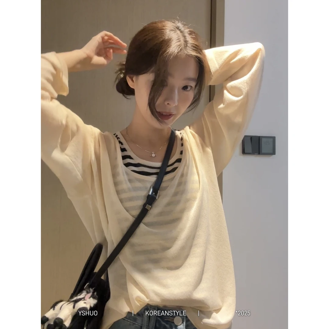 YSHUO【宅女日记】韩系慵懒简约针织防晒背心撞色设计两件套 25118