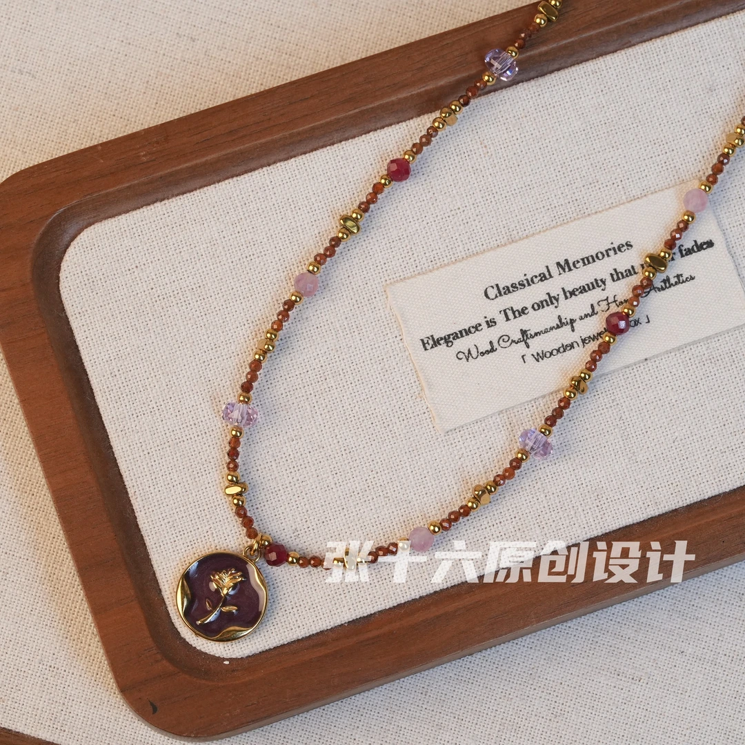 钛钢项链 [紫玫瑰]张十六原创设计手工串珠百搭复古紫色毛衣链女