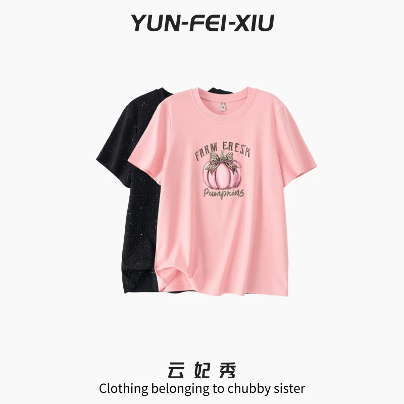 云妃秀大码女装T恤韩版百搭减龄宽松舒适显瘦微胖上衣夏季5612