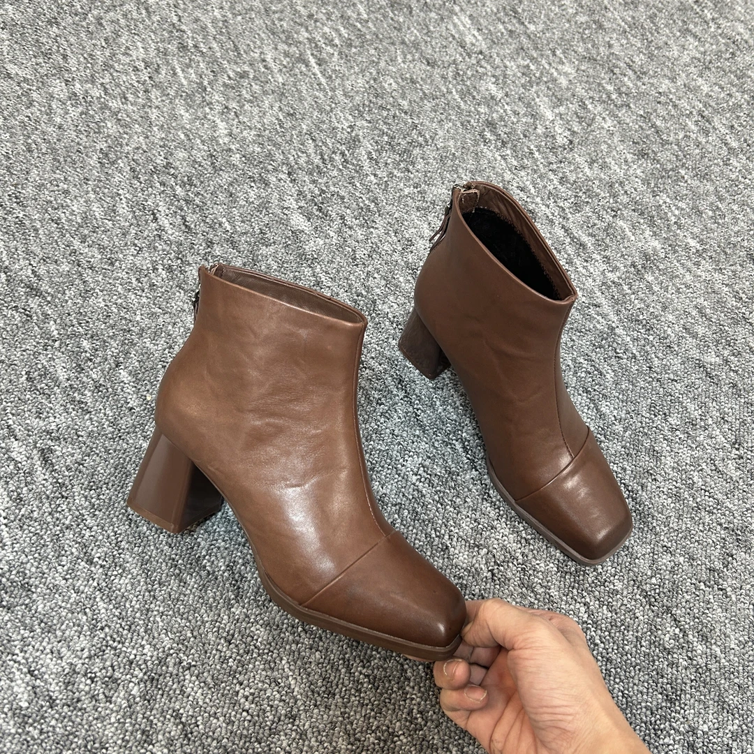 【撤柜断码】牛皮4公分/复古真皮短靴女鞋百搭时尚秋冬靴子0029