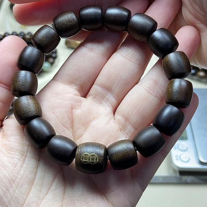 沉香手串用****4越南芽庄白奇楠沉水老料桶珠1.2