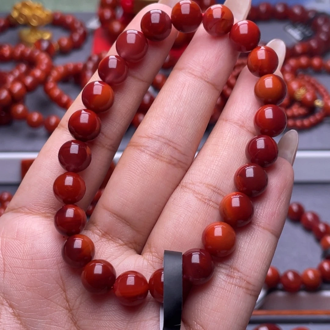 南红玛瑙未镶嵌其他原矿）收藏级8.8mm瓦西玫锦双色满肉单圈