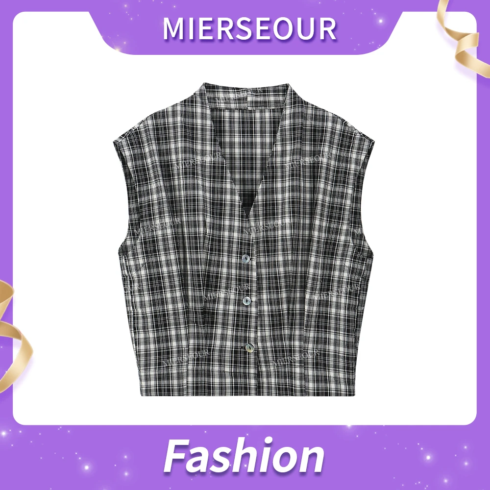 【夏威夷星晴】简约设计感格子设计无袖衬衫6069