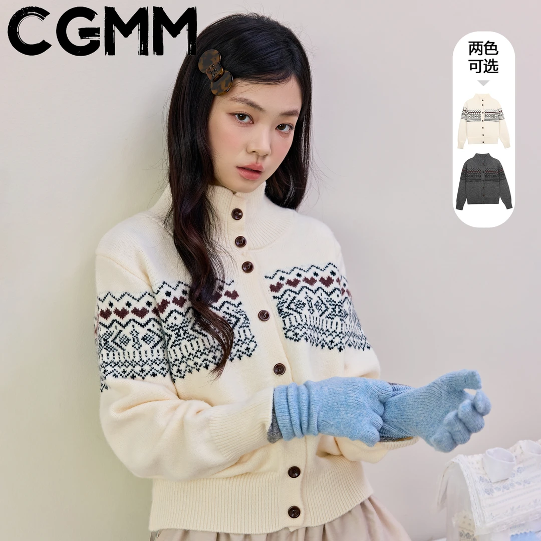 CGMM/橱柜密码秋冬新款费尔岛风复古提花开衫针织衫EHOMB5398
