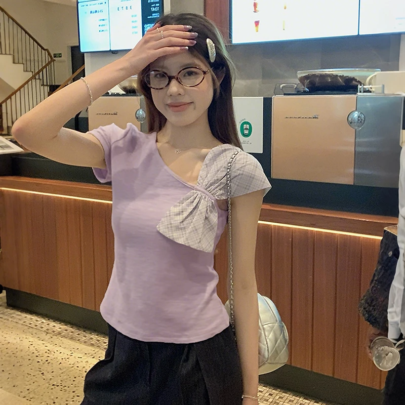 短袖女款爆款2025夏大码胖mm遮肚子显瘦千金清冷感贵系洋气衣服女