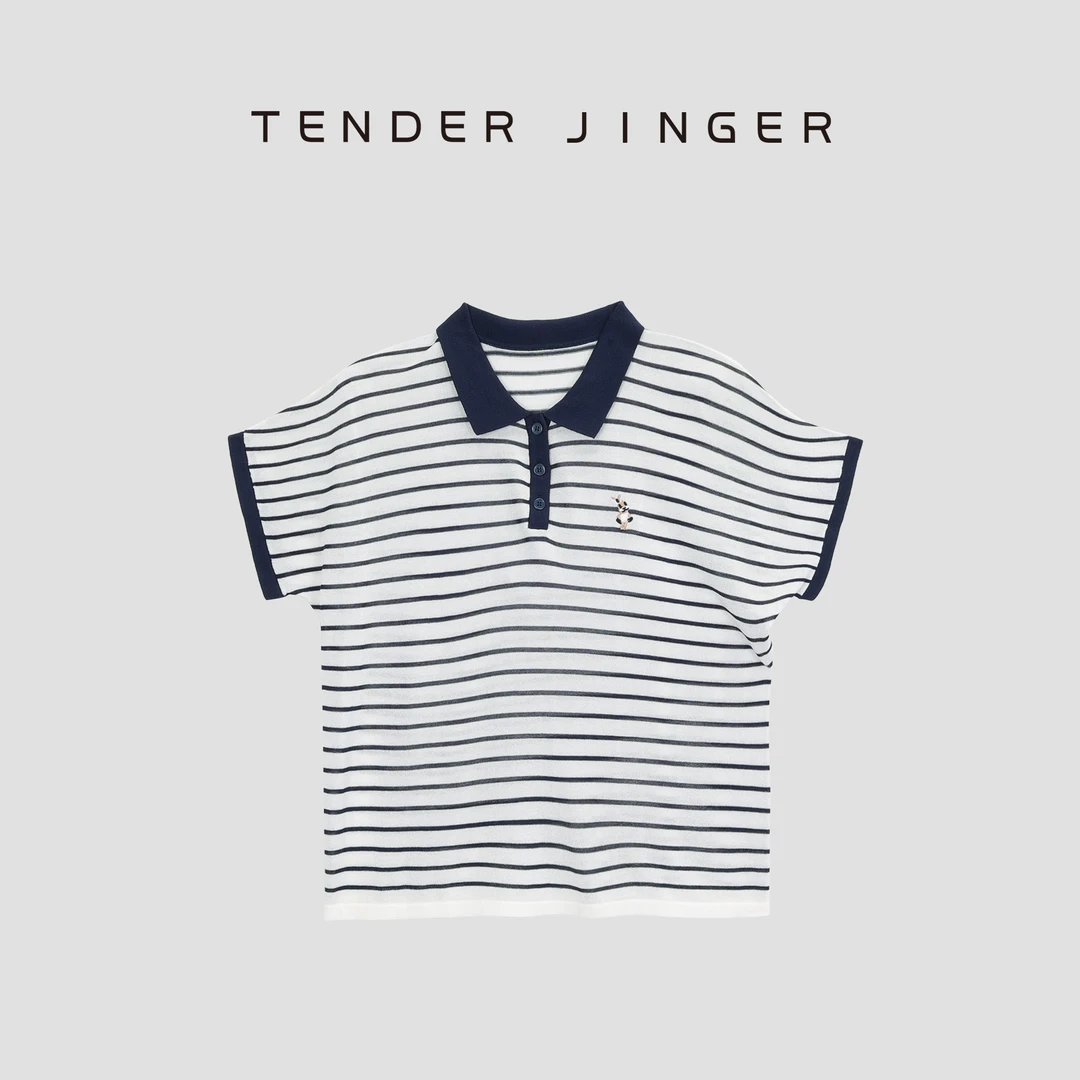 【专柜】2024夏女士条纹撞色POLO针织衫T42SCC77375