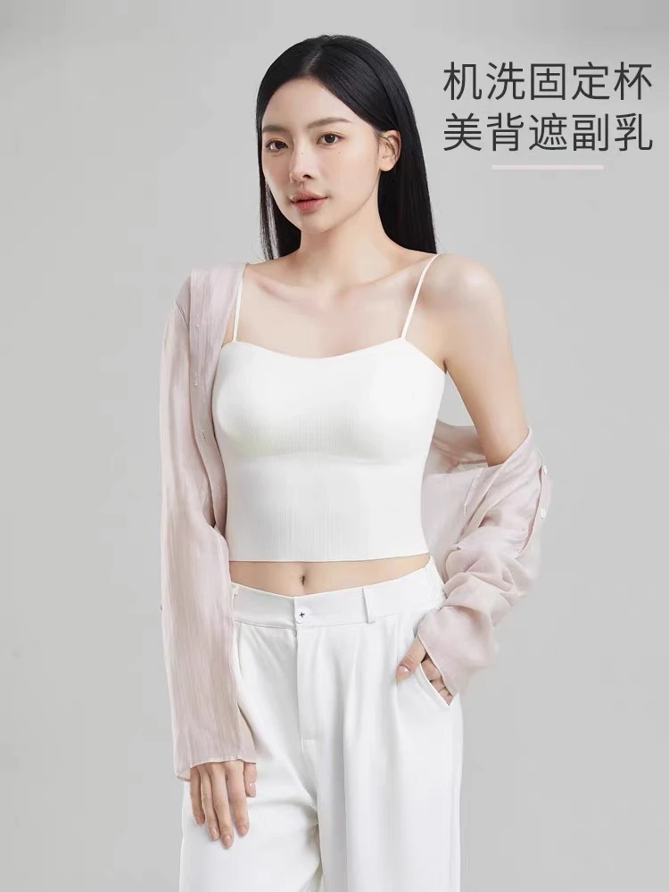 聚拢无钢圈背心美背防走光穿搭一体内衣无钢圈舒适背心美背女吊带