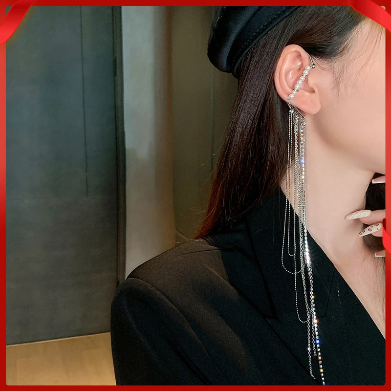 合金无非金属耳饰 时尚简约欧美风长款流苏耳挂镶钻夸张网红气质