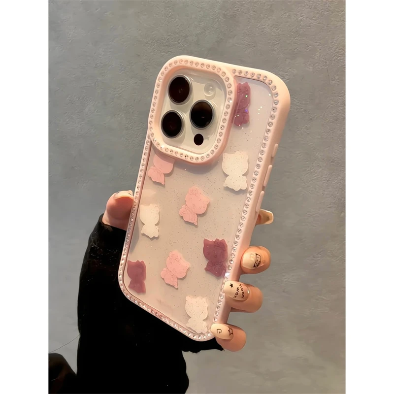 适用苹果iphone16promax凯蒂猫15pro镶钻边14pro粉色13韩系手机壳