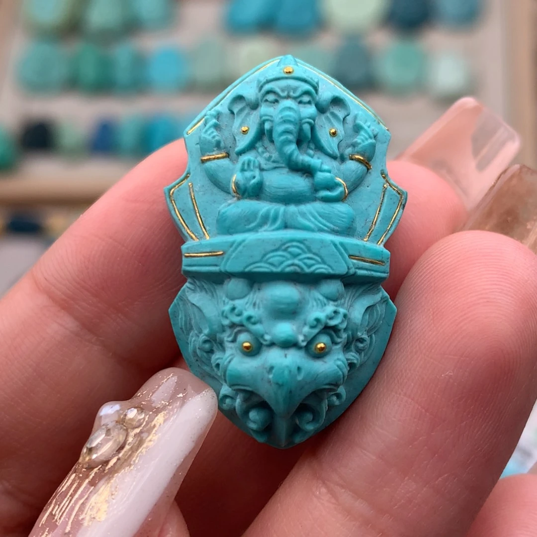 绿松石珠宝奇石未镶嵌雾霾蓝象神金刚杵