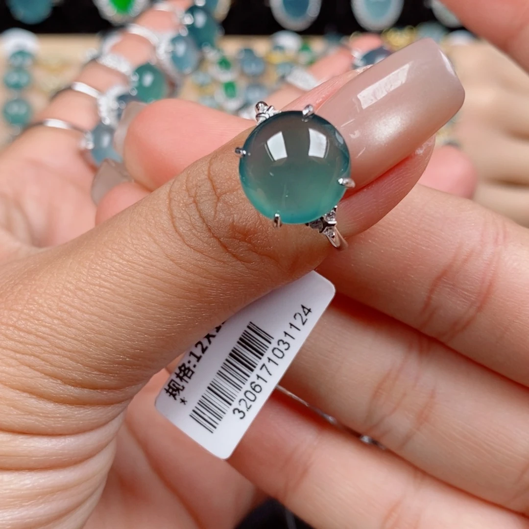 银S925镶嵌戒指翡翠胡**～