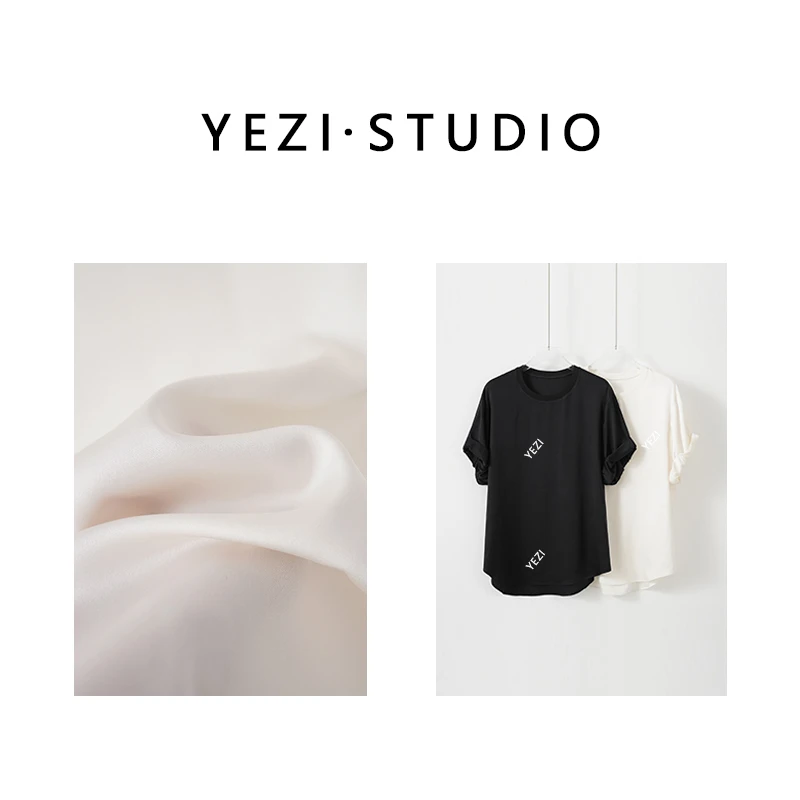 【山涧清泉】20.5姆米重磅弹力双乔缎桑蚕丝花苞短袖T衫25216013-15