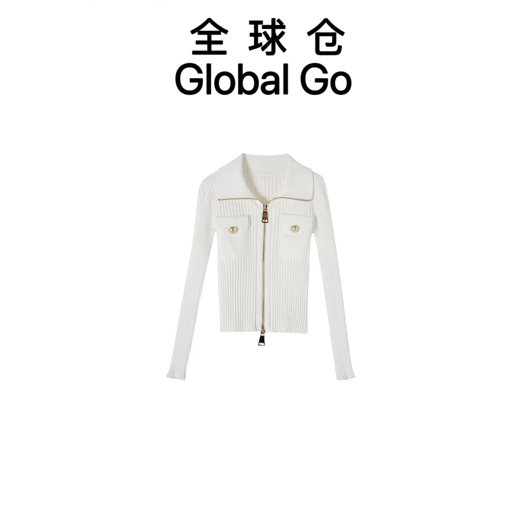 原12000【全球仓Global Go】百搭休闲立领时尚短款长袖针织衫3322