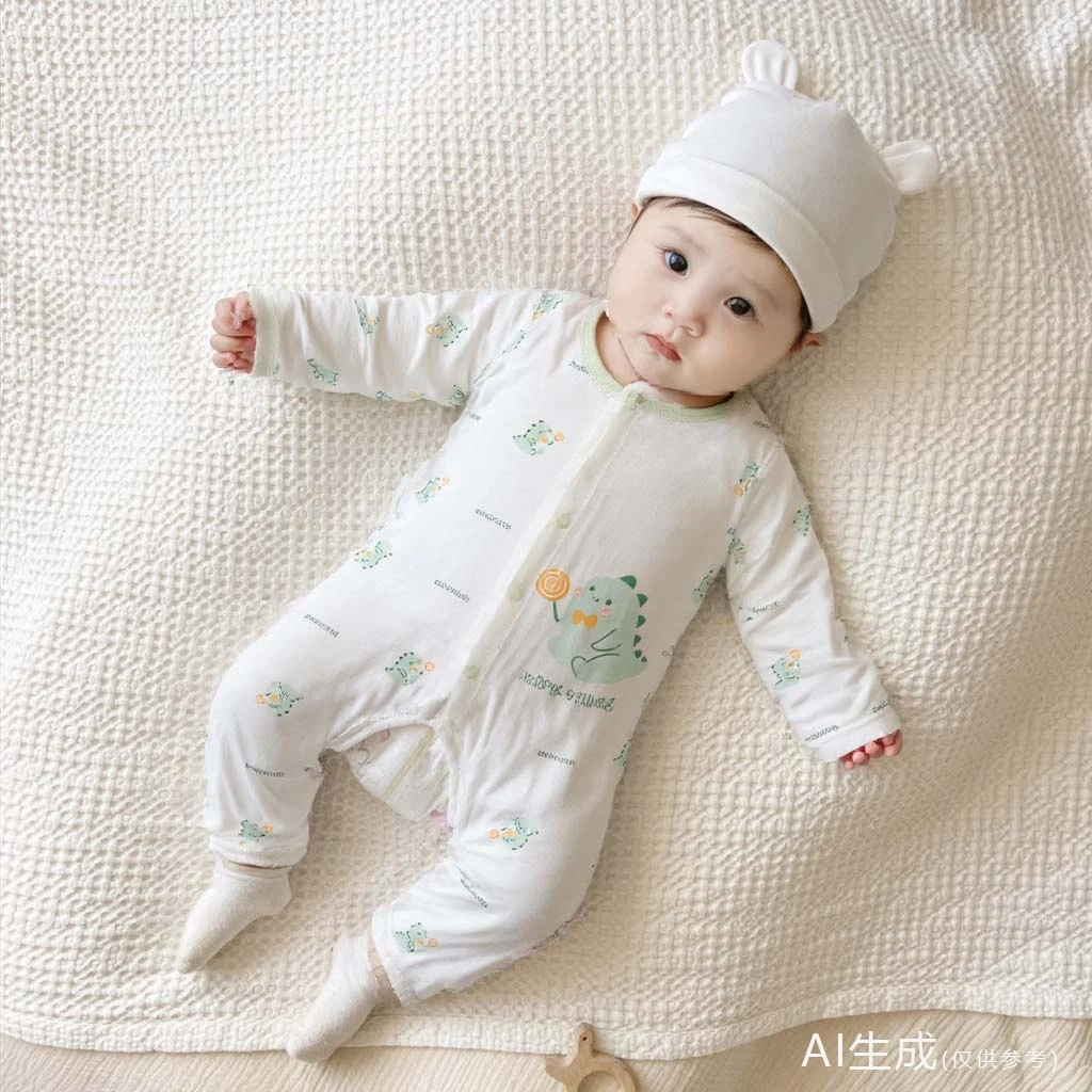 【莫代尔】月牙子夏款婴幼儿透气清凉休闲柔软单排扣开档连体衣