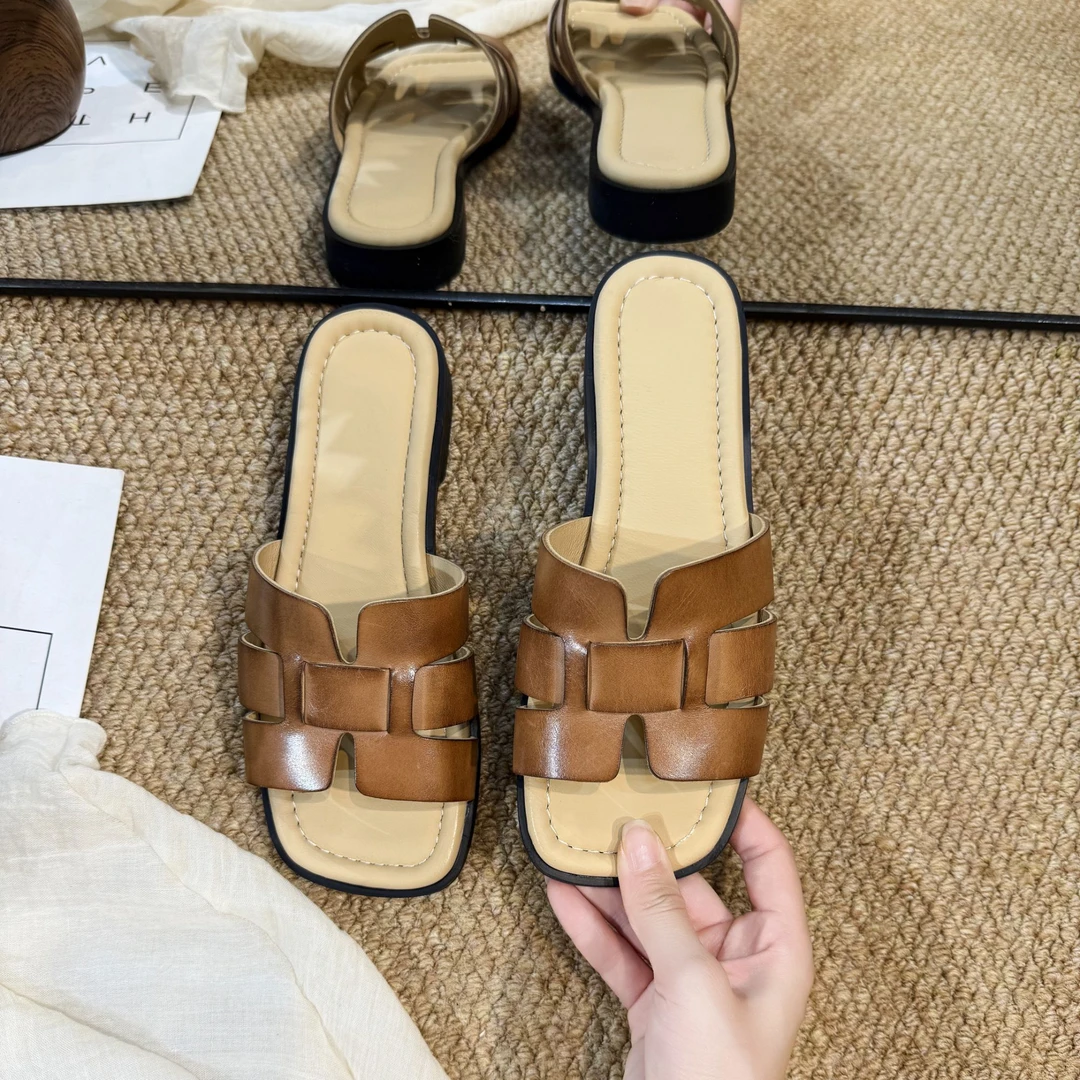 【88006X】夏季新款外穿舒适复古真皮百搭高端凉鞋女士拖鞋