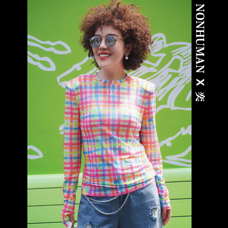 【NONHUMAN X 奕】 蚂蚁家 2025春夏新款 炫彩格纹修身皮肤衣