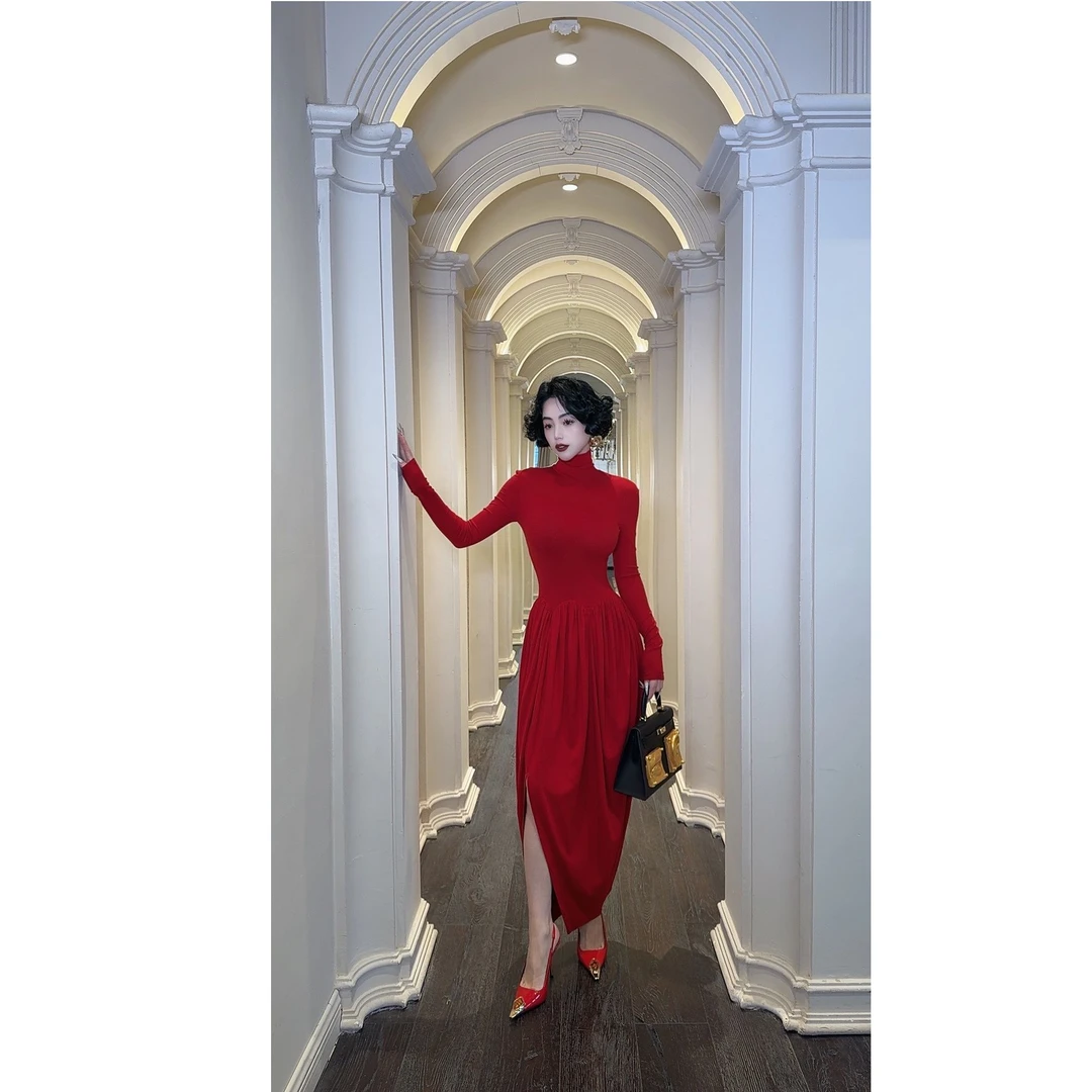 LYXJ【玛丽卡玫瑰】长袖不规则裙连衣裙时尚优雅休闲11630