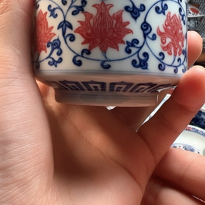 杯子当代青花釉里红马蹄杯