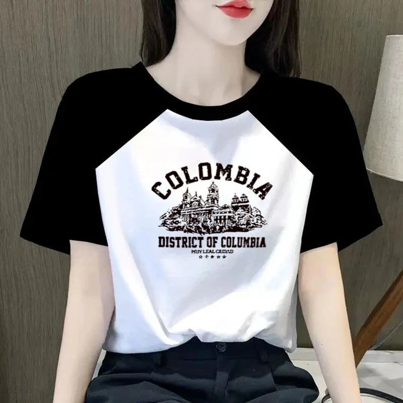 2025夏季小个子棉短袖T恤女撞色插肩设计感独特小众别致上衣女