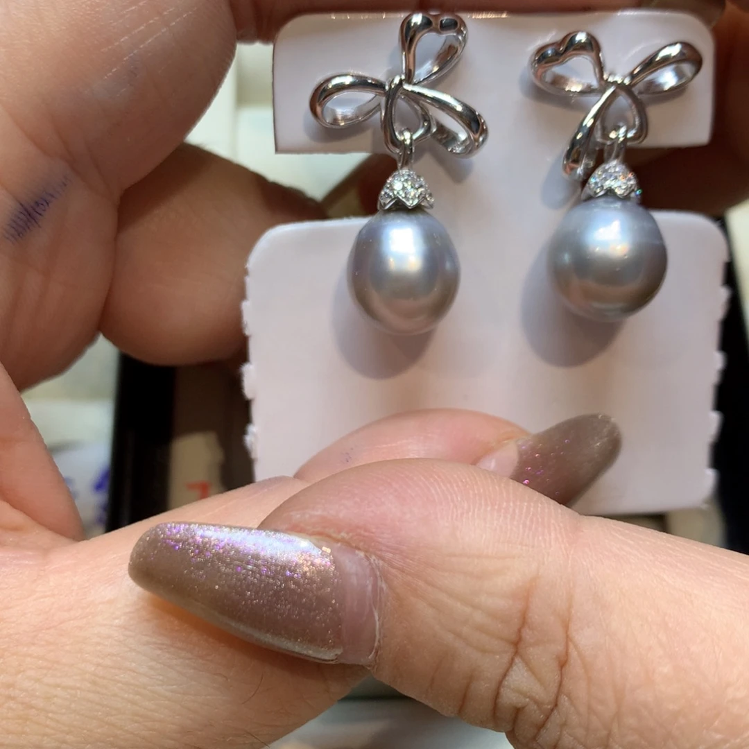 银S925镶嵌海水珍珠耳饰