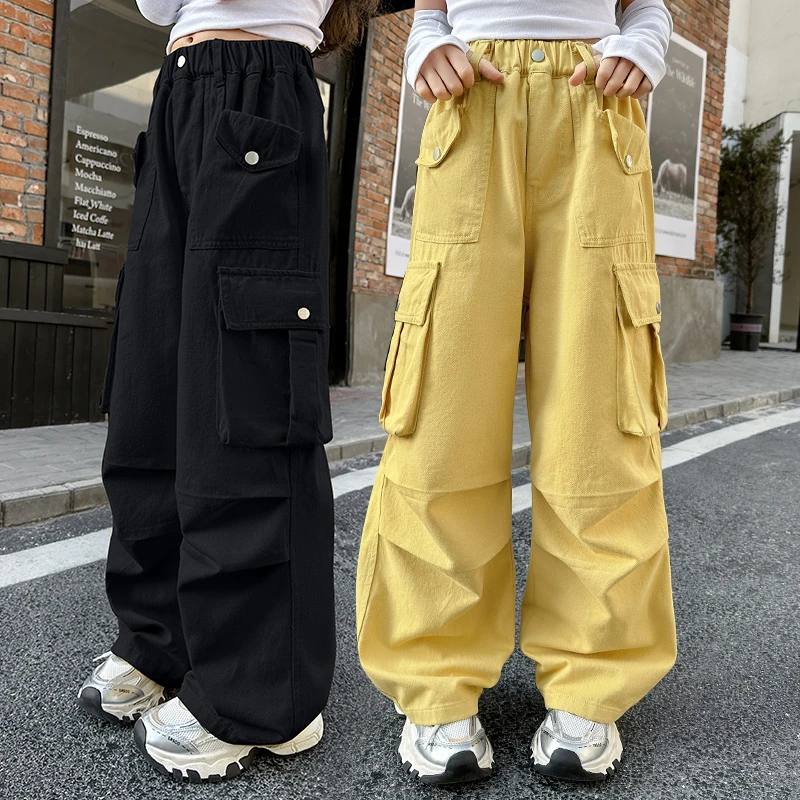 女童工装裤2025新款6-12岁15岁中大儿童洋气宽松春秋休闲运动长裤