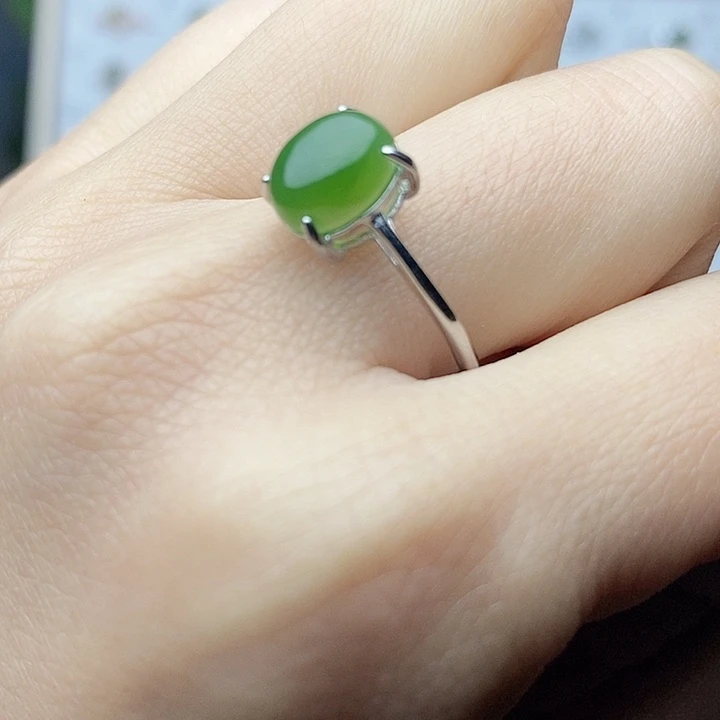 和田玉（碧玉）戒指银S925镶嵌