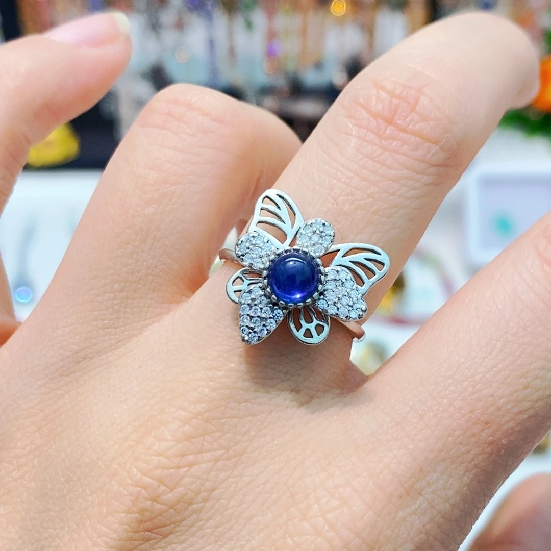 蓝宝石戒指银S925镶嵌