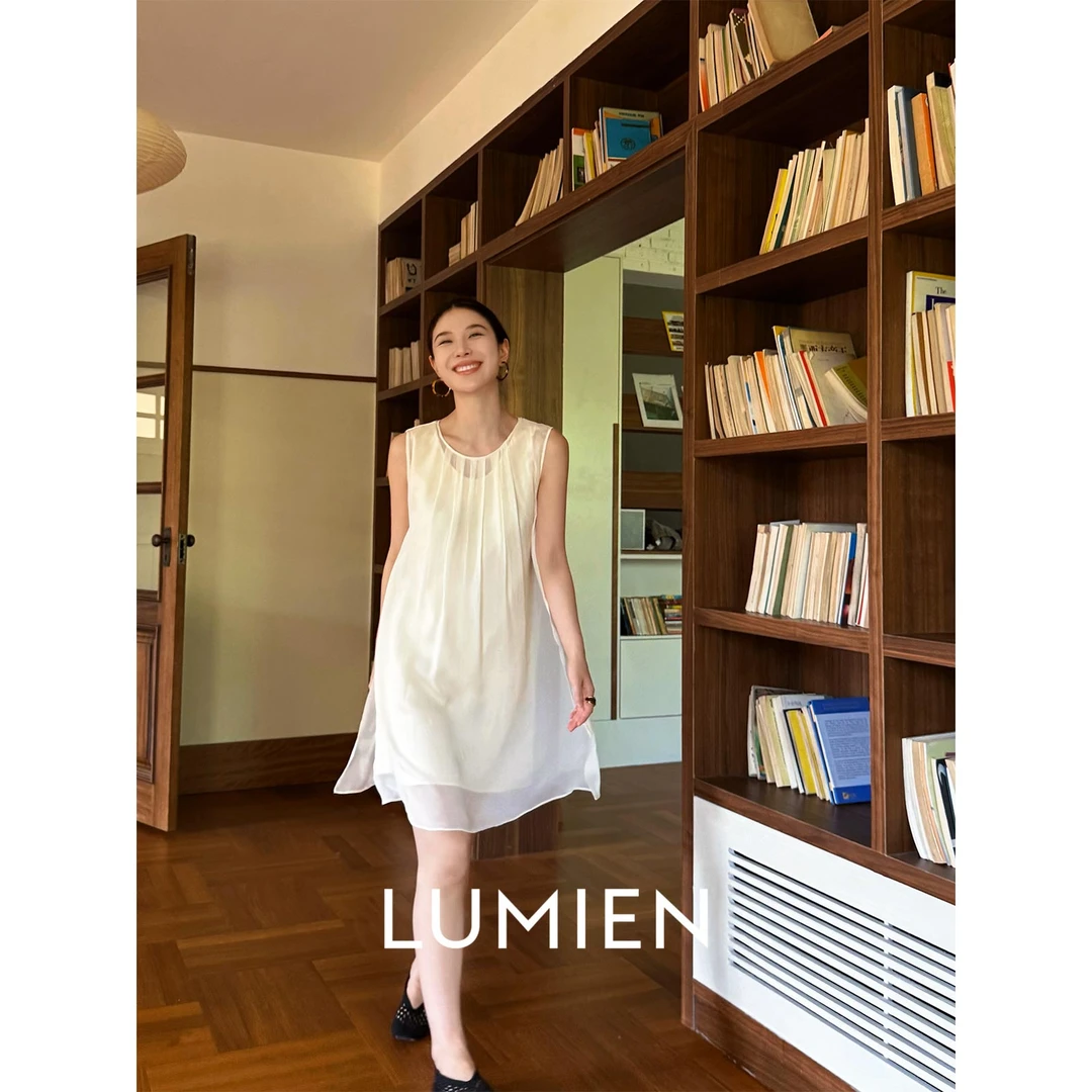 【LUMIEN】醋酸蕾丝边拼接立体层次感设计飘逸灵动连衣裙LX5DLL186