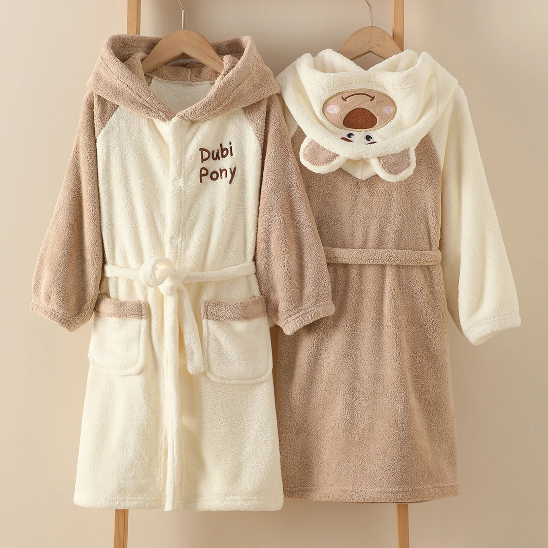 连帽儿童浴袍男童长袖睡袍睡衣宝宝女童冬季加厚浴巾浴衣吸水速干