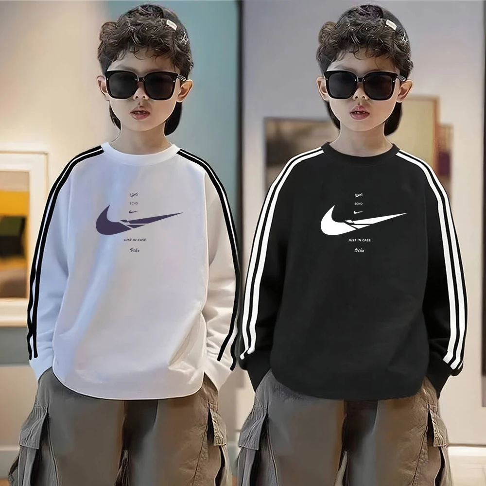 宽松休闲纯棉长袖T恤春秋款男女童中大童内搭打底衫洋气男孩上衣