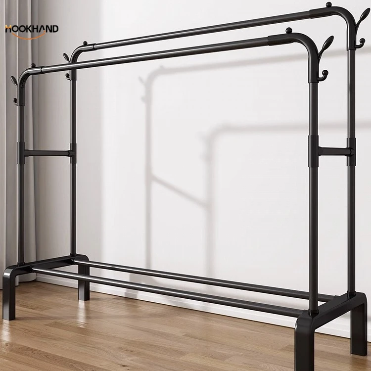 衣帽架卧室简易室内家用挂衣架子阳台双杆式晾衣架落地衣服收纳架