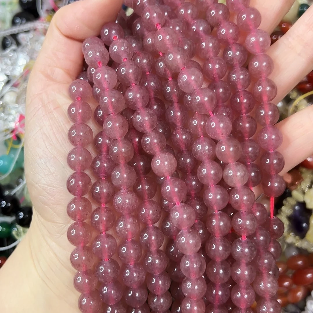 玛瑙/玉髓未镶嵌珠宝半成品，卡8鸽血红草莓晶一条