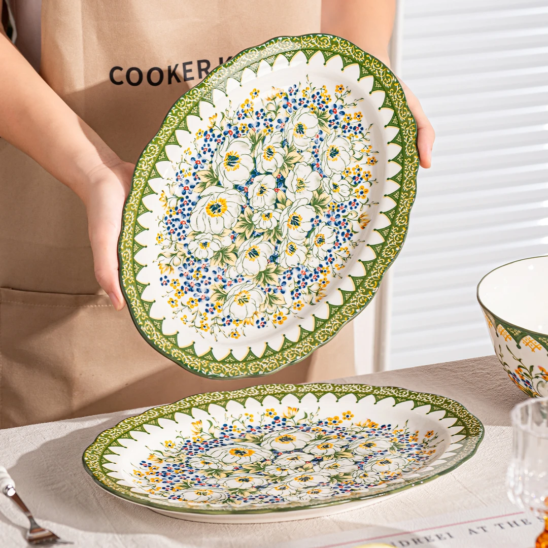 【波兰茉莉】12英寸陶瓷鱼盘家用创意釉下彩工艺餐盘